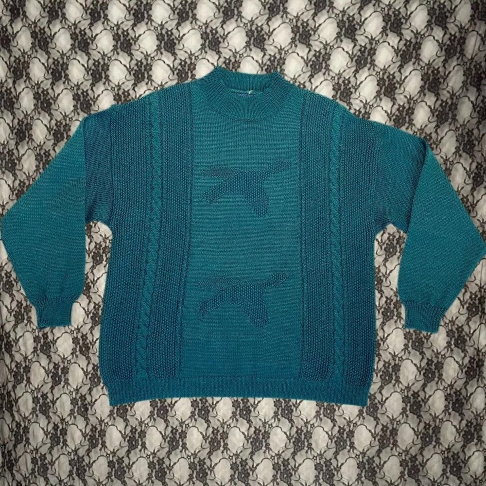 vintage plus size 80s knit wool blend duck sweater 1x